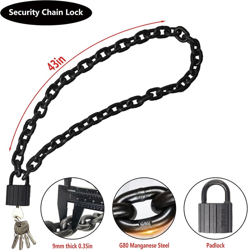 FYANER Heavy Duty Security Chain Lock with Padlock, 43 Inch 8mm Manganese Steel Chain, Anti-Rust & Anti-Theft - for Bike, Scooter, Motorcycle, Door, Gate, Fence - Image 3